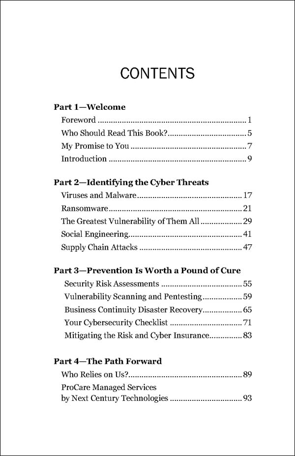 Short business book Front Matter Content Table of Contents